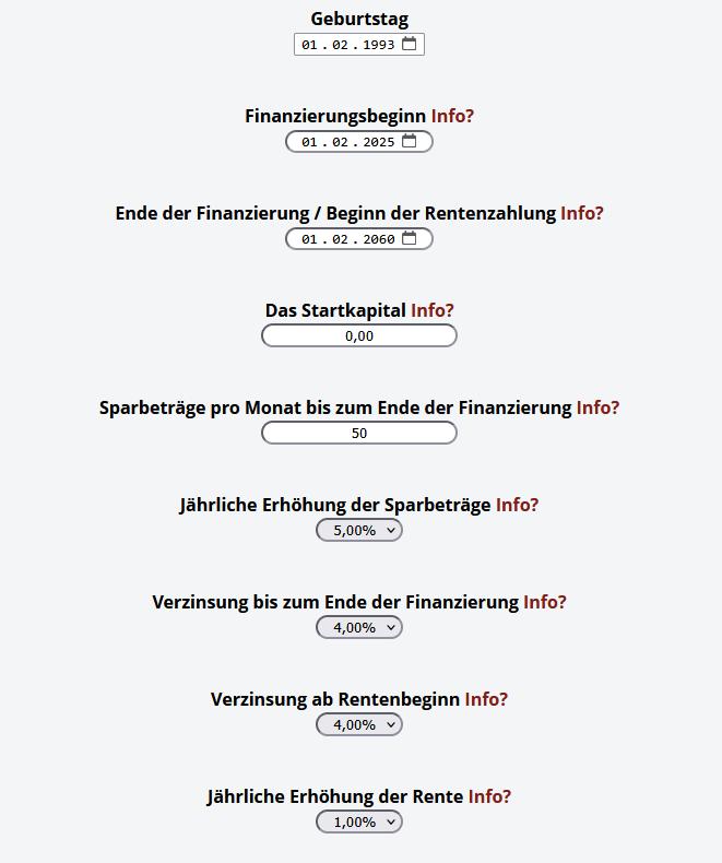 Zeigt die Eingabeparameter